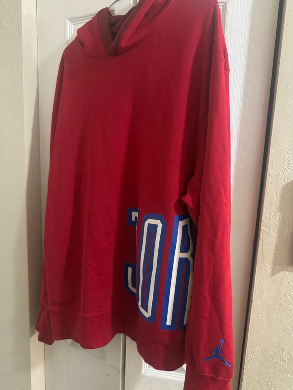 Jordan Red Hoodie with Blue & White Graphic